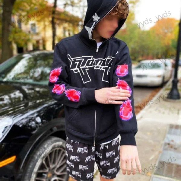 Felpe con cappuccio da uomo Felpe Cappotto sportivo Pullover Manica lunga gotica Felpa con cappuccio oversize Giacca con cappuccio con zip Y2k Modello irregolare Felpa goth punk Felpe con cappuccio da uomo T231127