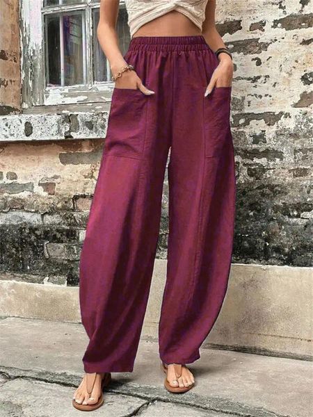 Damenhosen 2023 Sommer Frauen Harem Große Tasche Plus Größe 5XL Hosen Übergroße Elastische Taille Lässige Geerntete Sarouel