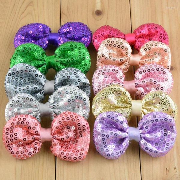 Accessori per capelli 50 pz/lotto 21 colori 9 cm FAI DA TE Lucidi Paillettes Archi Nodo Senza Clip Moda Applique Fascia Per Bambini Ragazze