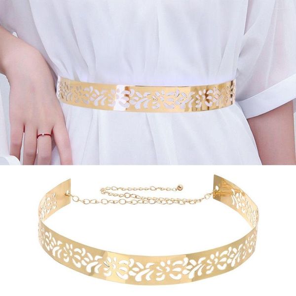Cintos da cintura de luxo Ornamento Presente ajustável Mulheres espelham a cintura de lantejacho de metal de cinto largo dourado cor de prata