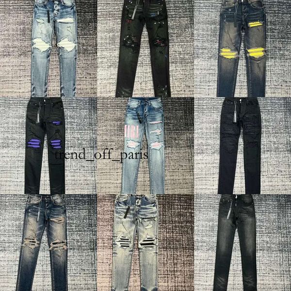 Jeans da uomo viola Europeo Jean Hombre Lettera Star Uomo Ricamo Patchwork Strappato per Trend Marchio Moto Pantalone Uomo Skinny TAGLIA 29-40 695