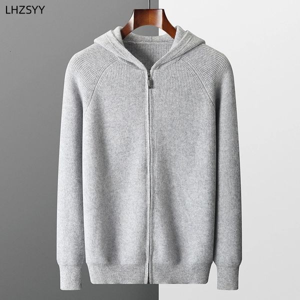 Maglioni da uomo LHZSYY Cardigan con cappuccio in puro cashmere Autunno Inverno Giacca in maglia con cerniera Maglione spesso Tempo libero Cappotto taglie forti Camicia calda 231124