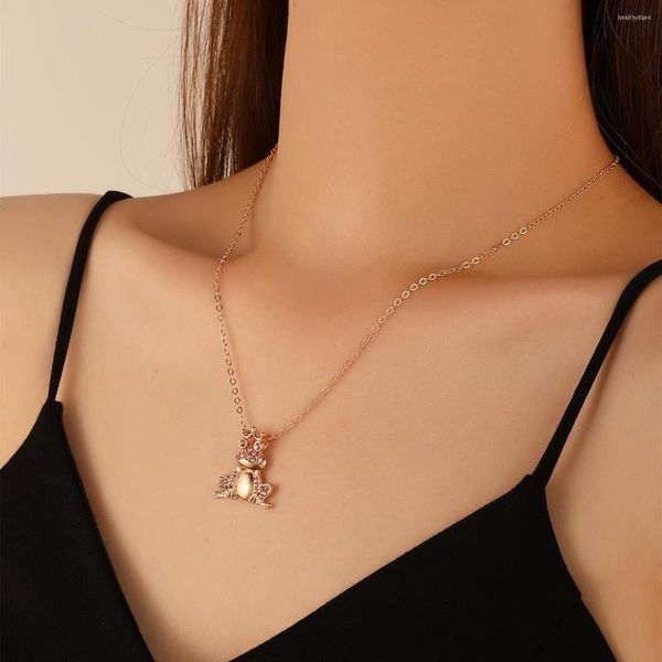 Correntes sapos colorido dourado rosa charme de cristal colares de jóias de animais pendentes para mulheres colar vintage boho