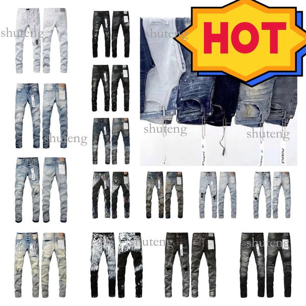 Designer Donna Jeans viola High Street Viola Retro Vernice Spot Piedi Jeans micro elastici Foro per cerniera hip-hop P Y6S7 # 573 826 8