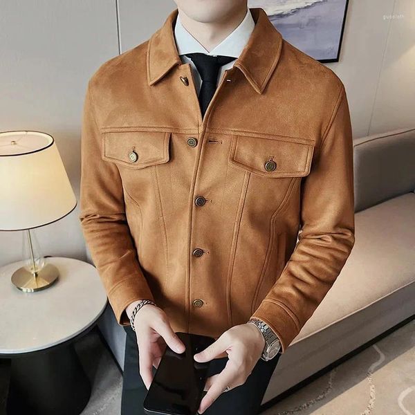 Männer Jacken Herbst Winter Wildleder Männer Jacke Verdicken Warme Bomber Casual Business Mantel Revers Sozialen Streetwear Outwear 2024