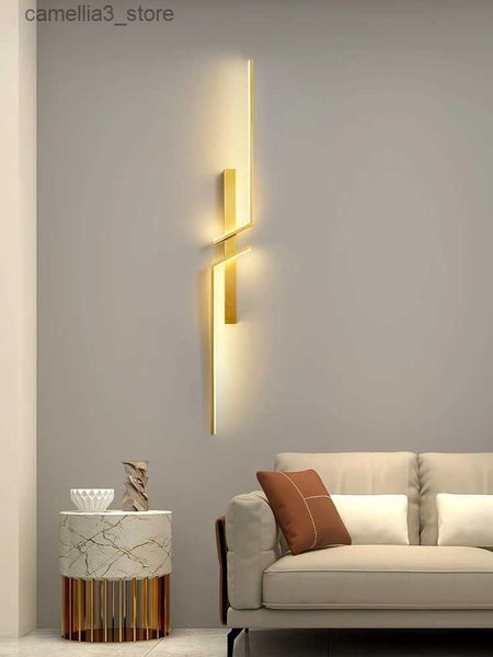 Lâmpadas de parede Modern Minimalist Strip LED 100cm Wall Light Gold Bedroom Bedside Wall Lamp para sala de estar Grille TV Sofá Lobby Background Deco Q231127