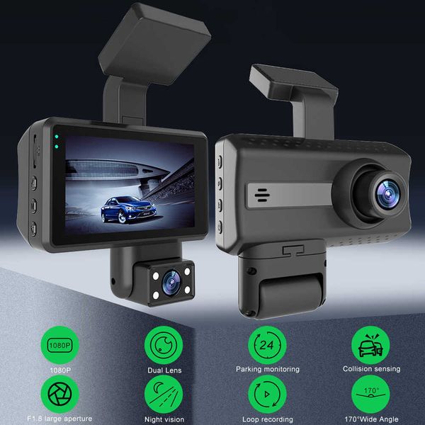 Altra elettronica Dash Cam per auto 1080P FrontInsideRear Doppia lente GSensor integrato Registratore DVR Dashcam Registrazione in loop Monitor di parcheggio WIFI J230427