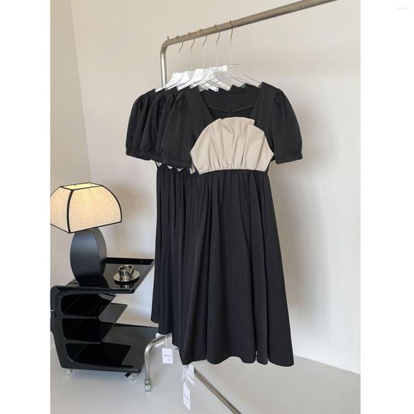 Abiti casual Abito estivo per donna 2023 Hepburn Style Black Colorblock Design dimagrante unico Maxi