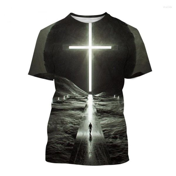 Homens Camisetas Deus Cristão Jesus 3D Impressão T-shirt Homens O-pescoço Manga Curta Streetwear Crianças Oversized Harajuku Tee Tops Roupas Masculinas