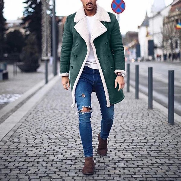 Jaquetas masculinas 2023 outono inverno homens polar jaqueta retro cordeiro lã quente cardigan casual contraste cor botão camurça casaco masculino 231124