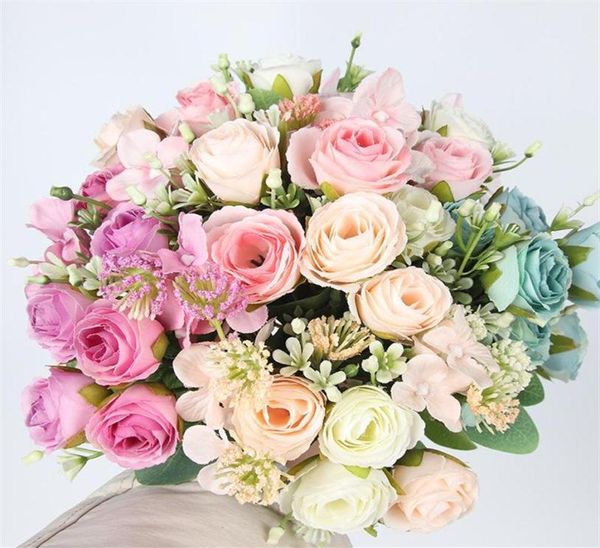 Ghirlande di fiori decorativi Un mazzo di bellissime rose di peonia artificiale Seta Fai da te Giardino domestico Decorazione di nozze22894869057