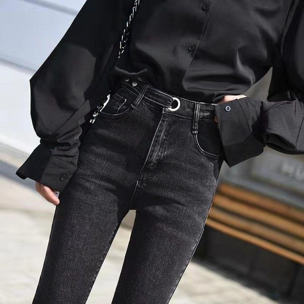 Jeans Donna Jeans Pantaloni Autunno Inverno Vita alta Nero Piedi stretti Matita Pantaloni lunghi Pantalones Vaqueros Mujer