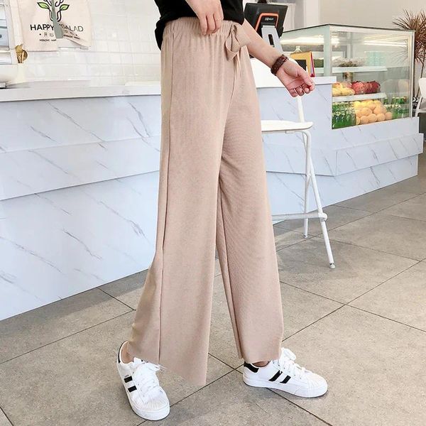 Kadın pantolon yılı ilkbahar ve yaz buz ipek örgü yüksek bel askıda, geniş bacaklı pantalon pour femme hissediyorum