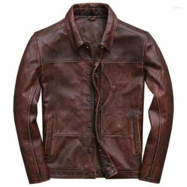 Jaquetas Masculinas Jaqueta De Couro Marrom Moda Slim Fit Motocicleta Retro Tendência