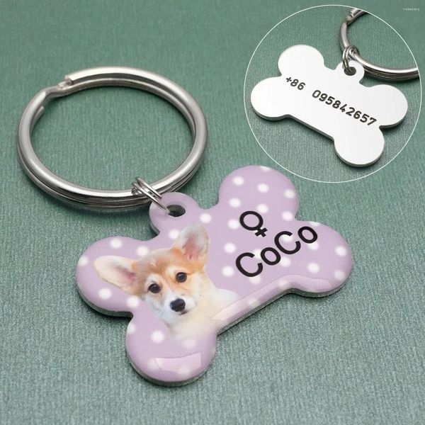 Coleira personalizada com etiqueta para cachorro, identificação para animais de estimação, presente anti-perda, acessórios para osso de cachorro