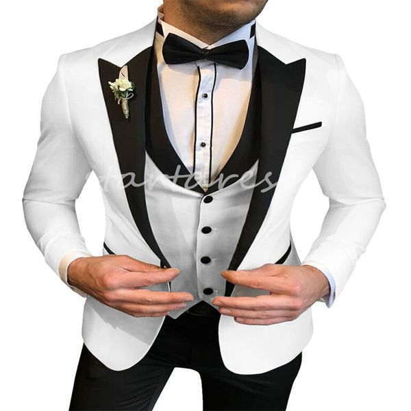 Smoking de casamento branco ajustado para o noivo casaco calças colete fino ajuste terno de casamento jantar de baile sob medida 3 peças masculino bussiness outfit conjunto terno ternos de festa do noivo 2024