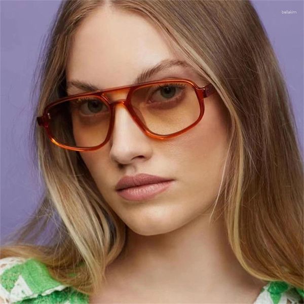 Солнцезащитные очки модные двойные мосты кошачий глаз женские ретро леопардовые градиентные оттенки UV400 мужские трендовые солнцезащитные очки