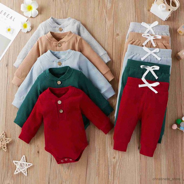 Set di abbigliamento Colori Baby Set in maglia solida Neonato Bambina Ragazzi Autunno Inverno Manica lunga Pagliaccetto Pantaloni elastici Bambino Outfit R231127
