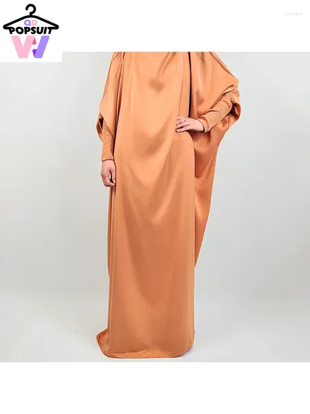 Ethnische Kleidung für Frauen, Kleid mit BANDANA, muslimischer Hijab, Ramadan, lose Abaya, Jibab, große gesmokte Ärmel, schlichte Abayas, Gebetskaftan-Robe