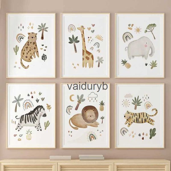 Decorazione della parete Leopardo Giraffa Elefante Tigre Leone Zebra Nursery Art Canvas Pittura Poster e stampe Immagini Baby Kids Room Homevaiduryb