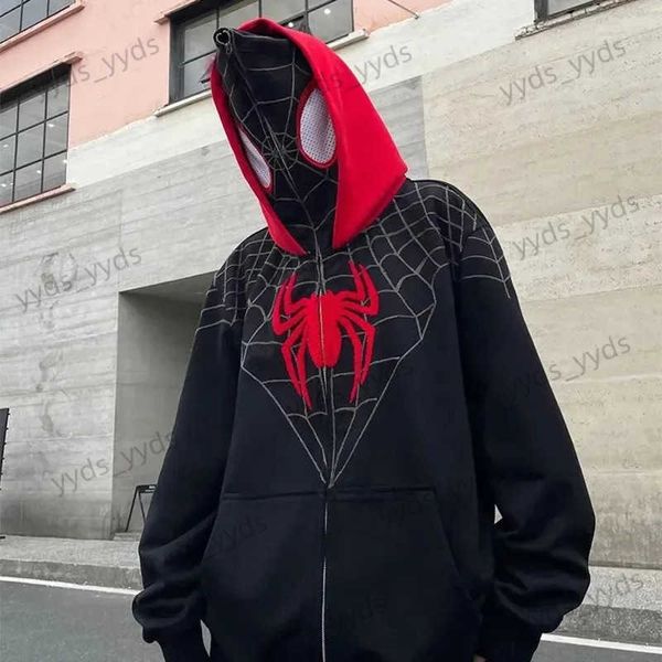 Hoodies masculinos moletom hip-hop rua inverno y2k tops aranha solta jaqueta masculina unissex casaco americano vintage punk pullovers moletom com capuz oversized t231127