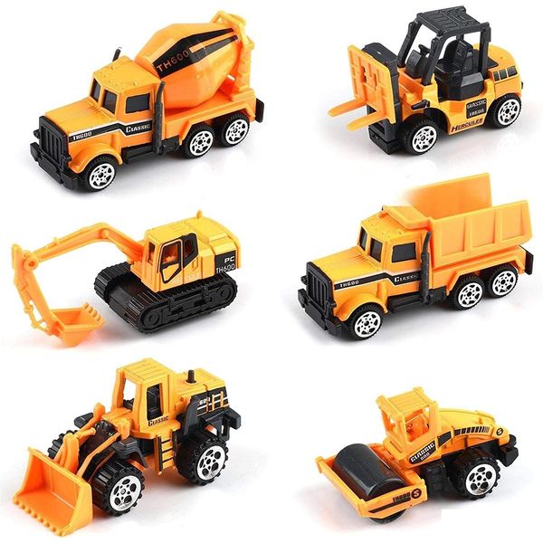 Diecast Modelo Carros Diecast Modelo Carros 6 peças Pequenos Brinquedos de Construção Veículos Jogar Caminhões Veículo Brinquedo Crianças Meninos Criança Mini Liga Carro Dhncm