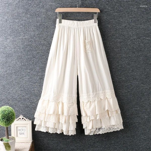 Pantaloni da donna Pantaloni corti da donna casual larghi estivi in pizzo di cotone tinta unita stile giapponese Mori Girl