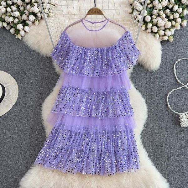 Повседневные платья сетчатая сетка сладкое платье для вечеринки 2023 Лето свободные плиссированные миди -тюль