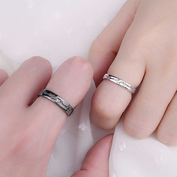 Band Ringe 2 STÜCKE Mode Paar Paar Ring Schwarz Weiß EKG Live Mund Einstellbare Öffnung Herz Ringe Hochzeit Verlobung Schmuck Geschenk Wholesal AA230426