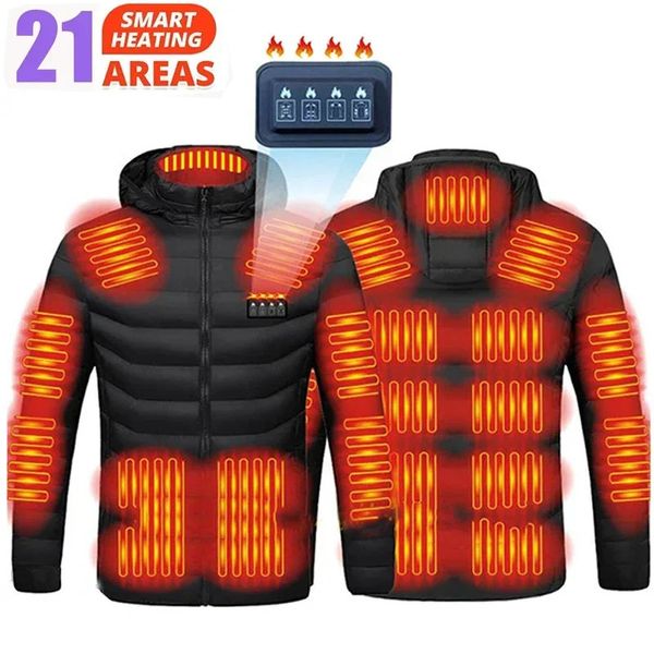 Gilet da uomo Giacche riscaldate Cappotto da esterno Batteria elettrica USB Maniche lunghe Riscaldamento Giacche con cappuccio Abbigliamento termico invernale caldo 231127