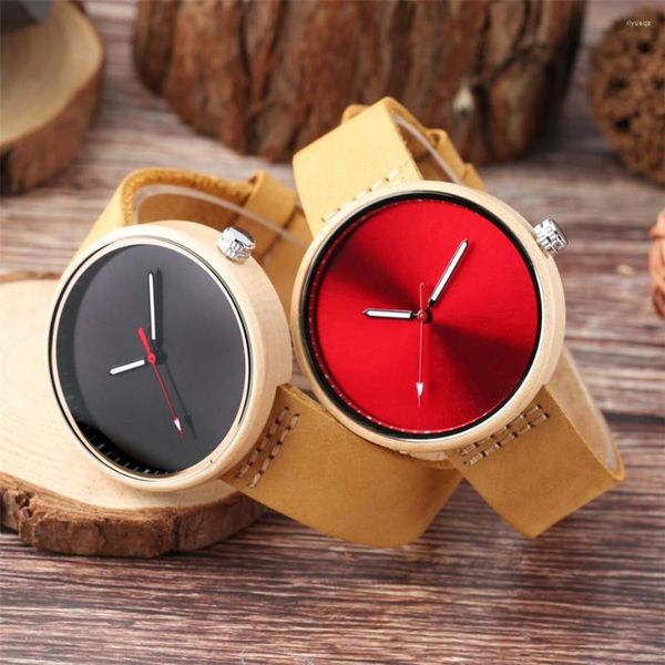 Relógios de punho preto/azul/vermelho Dial colorido Mulheres assistir Maple Wood case Lady Lady