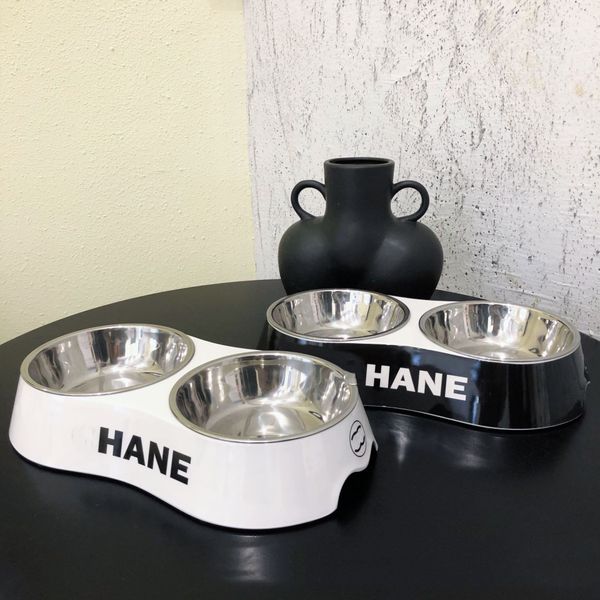 Designer-Hundenapf, Haustiernapf, Schwarz, Weiß, Rosa, Doppelnapf, mit Buchstaben-Logo, bedruckt, Haustier-Trinknapf, Katzen- und Hundefutter-Set