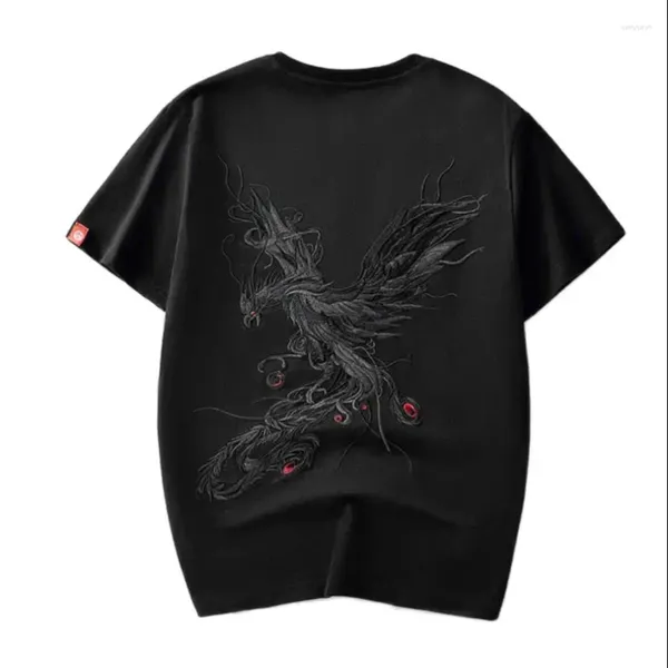 Homens Camisetas 2023 Verão Tendência de Algodão Oversize Manga Curta T-shirt Nacional Estilo Chinês Tshirt Phoenix Bordado Top Tee