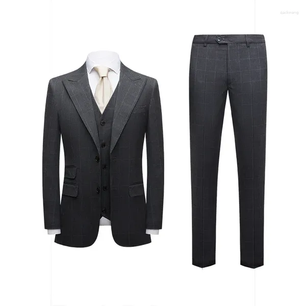 Ternos masculinos de alta qualidade terno de casamento de dois botões (terno colete calças) negócios casual tecido anti-rugas bonito conjunto de três peças