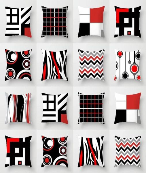 Kissen, dekoratives Kissen, moderner minimalistischer Bezug, rot und schwarz, abstrakt, geometrisch, Bezug, Heimdekoration, Sofakissen, 45 x 45 cm, quadratisch, Auto4114477