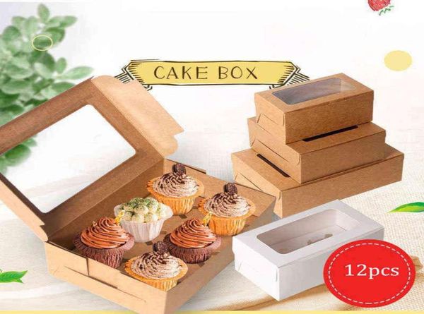 12 шт., белая крафт-бумага, цветные коробки для выпечки, печенья, тортов, пирогов с пакетом окон, декоративная коробка для еды, подарочная коробка, упаковочная сумка 25564170