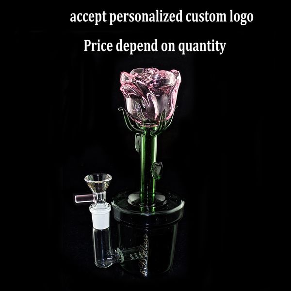 Wholesael Rose Flower Design Dab Narghilè Bong in vetro per fumare Joint 14mm Bowl Ice Catcher Tubo dell'acqua Può mettere il LOGO del cliente tramite DHL UPS più economico