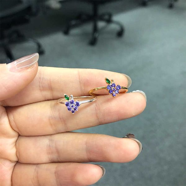 Band anéis de moda feminina simples anel conjunto de frutas fofas zircão de zircão de jóias de jóias anel de uva roxa casal menina presente de sobremesa AA230426