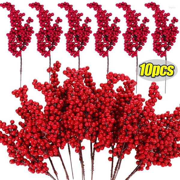 Dekorative Blumen, 1–10 Stück, künstliche Stechpalmenbeeren, Zweige, Weihnachtsschmuck, künstlicher Schaum, rote Beere, Jahresparty-Kranz, Weihnachtsbaumschmuck