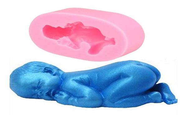 Fondente Stampo in silicone fai da te Tre 3D Sleeping Pink Baby Chocolate Decorating Cake Tools Lollipop Mouldsa239978236