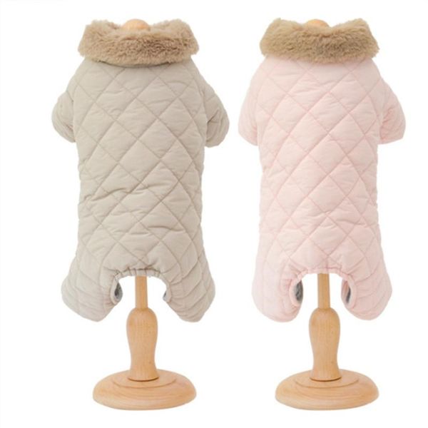 Macacão de inverno para cachorro, quatro pernas, roupas quentes para cães, gola de pele, roupa para animais de estimação, trajes para cachorros pequenos, casaco, jaqueta, calças