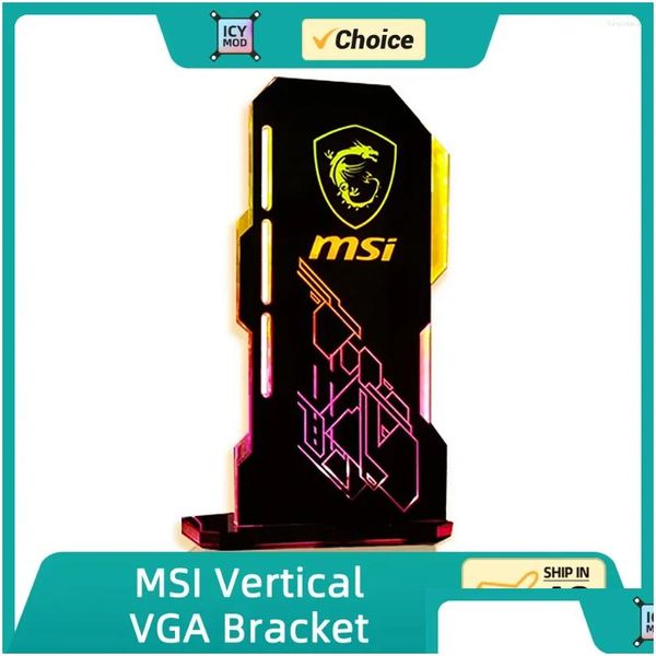 Placas gráficas Msi VGA Bracket Argb Customizável Vertical Gpu Holder Pc Rog Placa de vídeo Suporte Chassis Water Cooler Mod personalizado 5V 3Pin Dhhxr