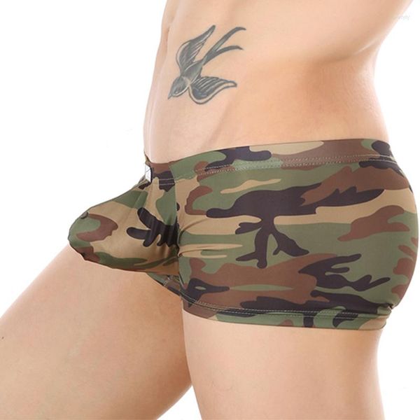 Unterhose Herren Sexy Unterwäsche Camouflage Boxershorts Erhöhte Penistasche Niedrige Taille Atmungsaktive Weiche Hosen Slips