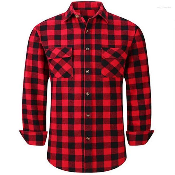 Camisas casuais masculinas primavera e outono Estados Unidos Red xadrez de lã camisa de mangas compridas negócio engomado juventude social slim fit