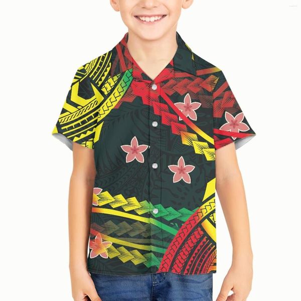 Camisas casuais masculinas Polinésia Tribal Pohnpei Totem Tattoo Prints Kid Boy Children Criando 3D Camisa havaiana Tops de peito único