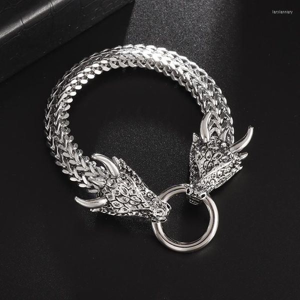 Braccialetti a maglie Bracciale intrecciato con drago a doppia testa in acciaio inossidabile retrò prepotente da uomo Accessori casual per feste