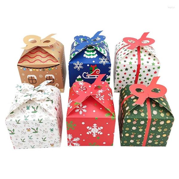 Envoltório de presente 12/24 pcs grande quadrado caixa de doces de natal floco de neve maçã bolo favor presentes embalagem ano feliz festa suprimentos