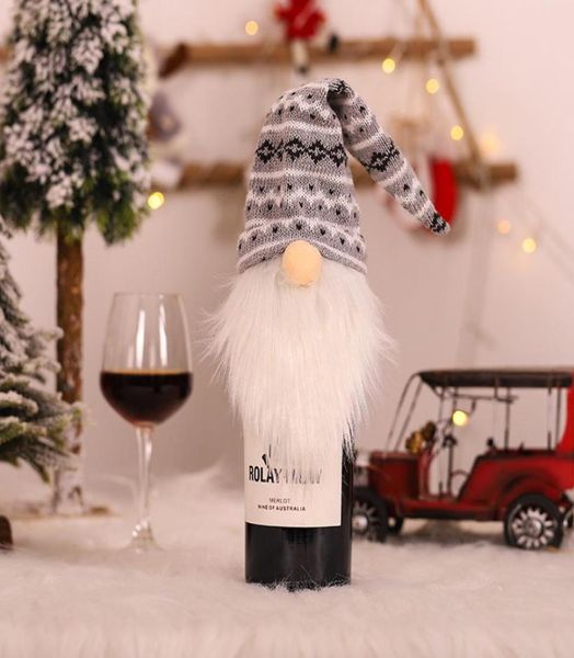 Moda decoração de natal capa de vinho natal vermelho garrafa cinza floco de neve roupas elf sem rosto gnome criativo vinhos garrafas roupas 2139207