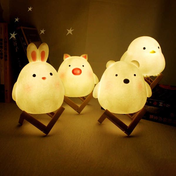 S Cute Pig Rabbit Led Bear Tiger Night para Navidad Año Nuevo Regalo Niños Dormitorio Decoración Lámpara Moon Light AA230426