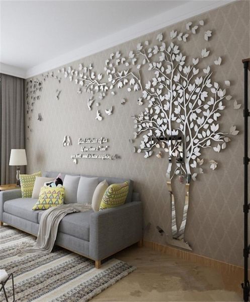 Домашний декор, большой размер, стикер на стену, дерево, декоративное зеркало, обои, 3D DIY, художественный ТВ-фон, плакат, наклейки для гостиной, 2204193043961